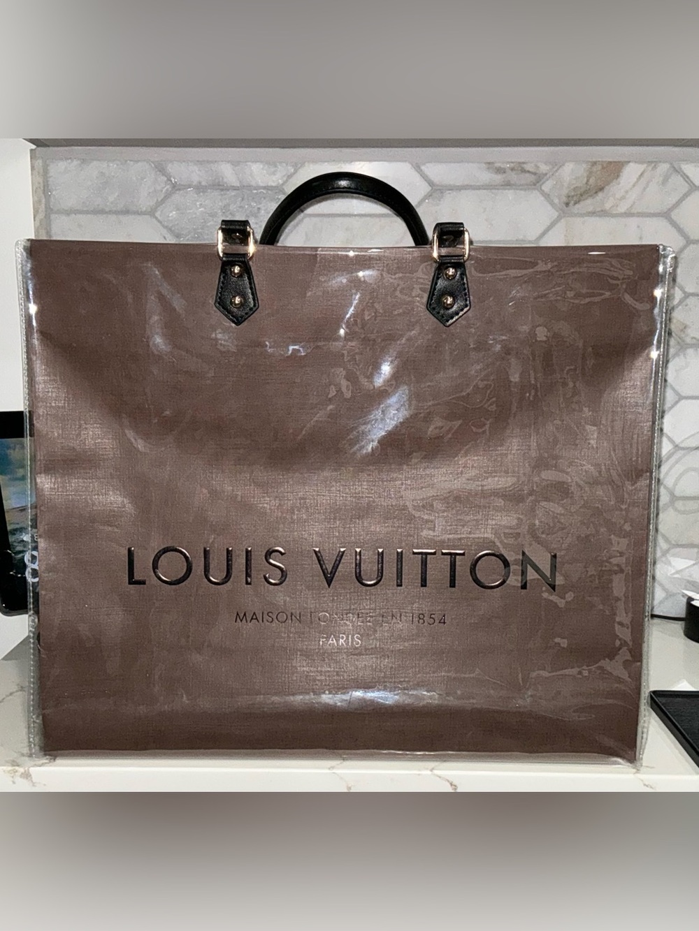 Louis Vuitton Brown Paper Shopping Bag with PVC Protector